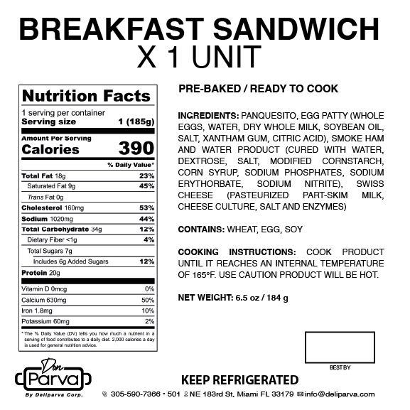 BREAKFAST SANDWICH x 1 Unit - MASTER BOX 20 CT