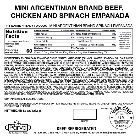 ARGENTINIAN MINI EMPANADAS MIX  Beef, Chicken, Spinach x 5 unit - MASTER BOX  20CT