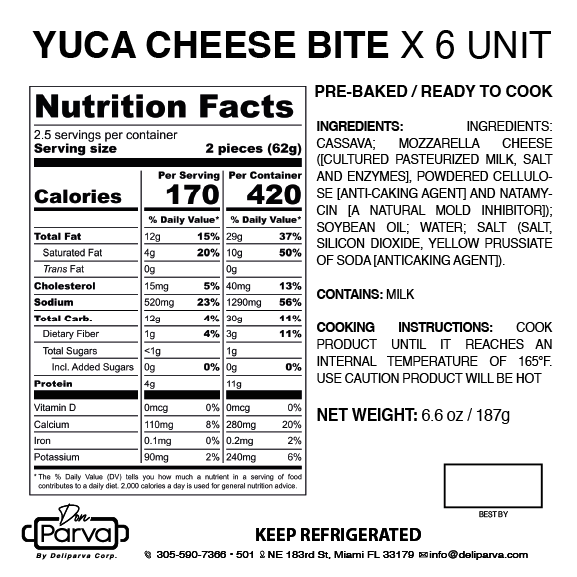 YUCA BITE CHEESE  x 6 Unit - MASTER BOX 20 CT