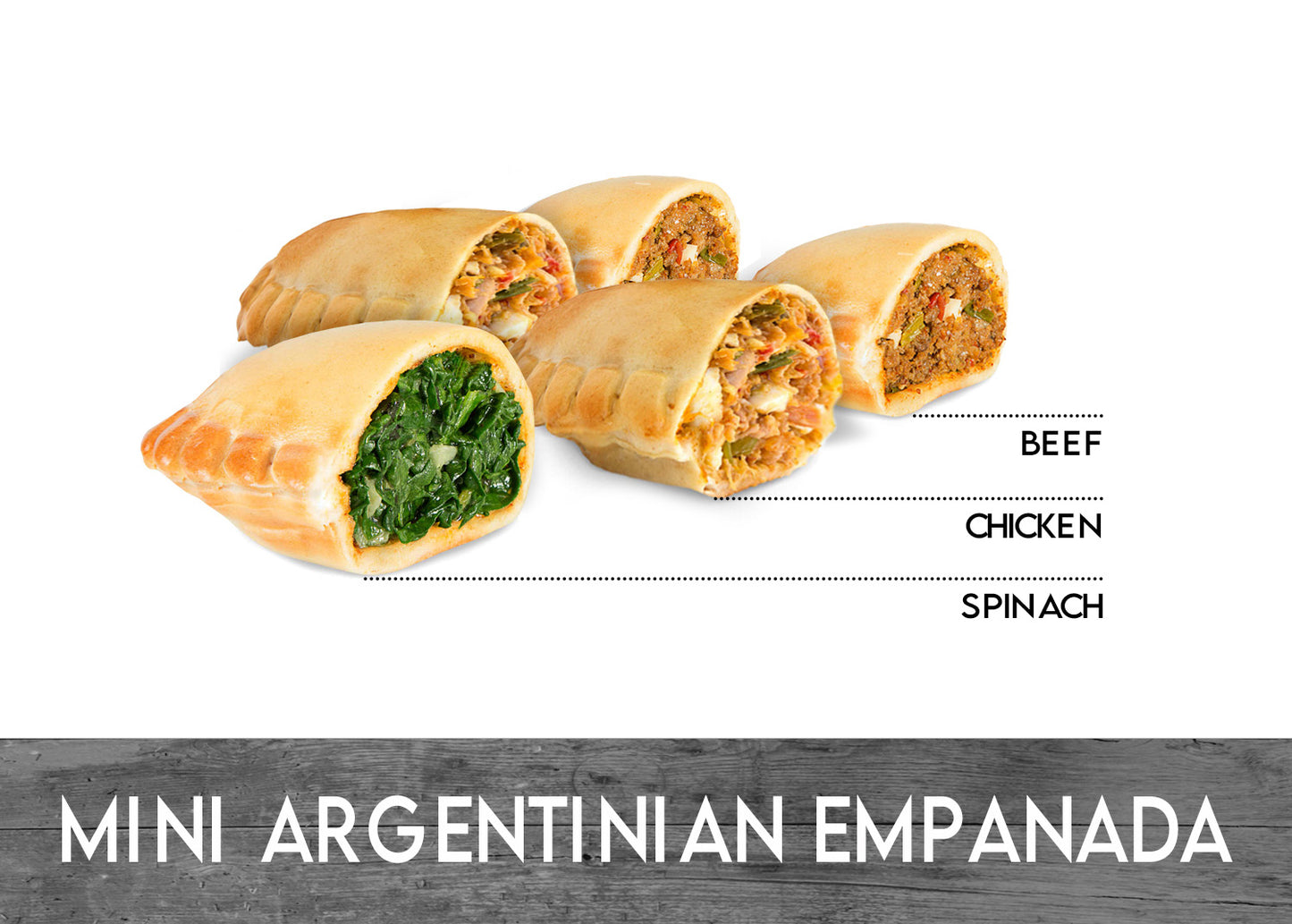 ARGENTINIAN MINI EMPANADAS MIX  Beef, Chicken, Spinach x 5 unit - MASTER BOX  20CT