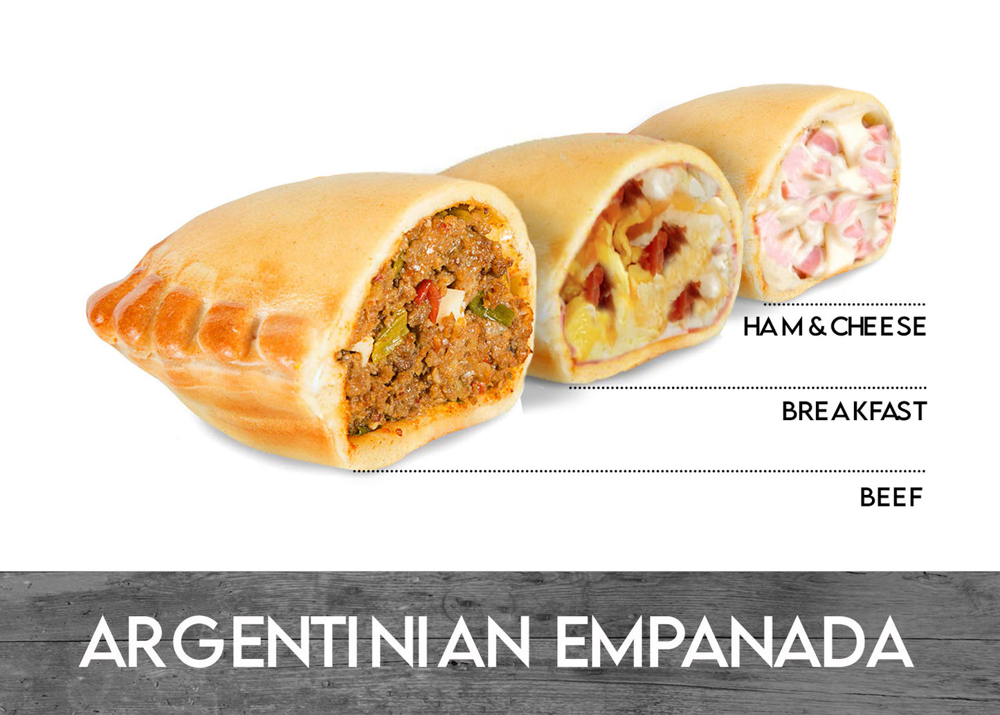 ARGENTINIAN MINI EMPANADAS MIX  Beef, Breakfast, Ham & Cheese 3 Unit - MASTER BOX  20CT